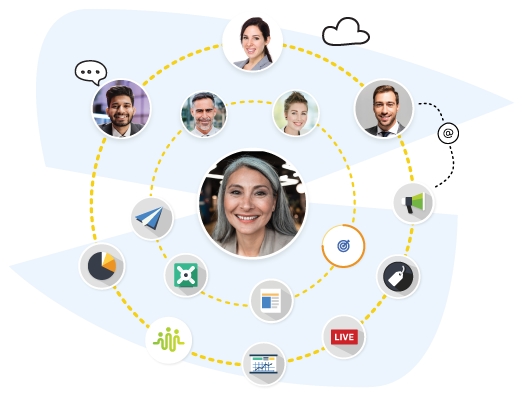 various graphics and portraits of users